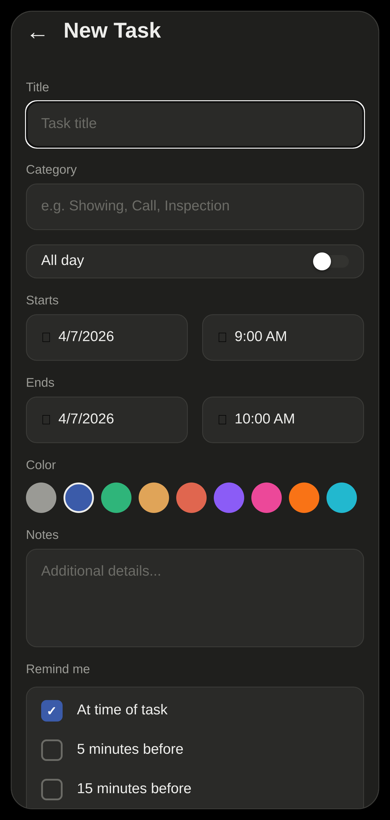 Remi — new reminder screen