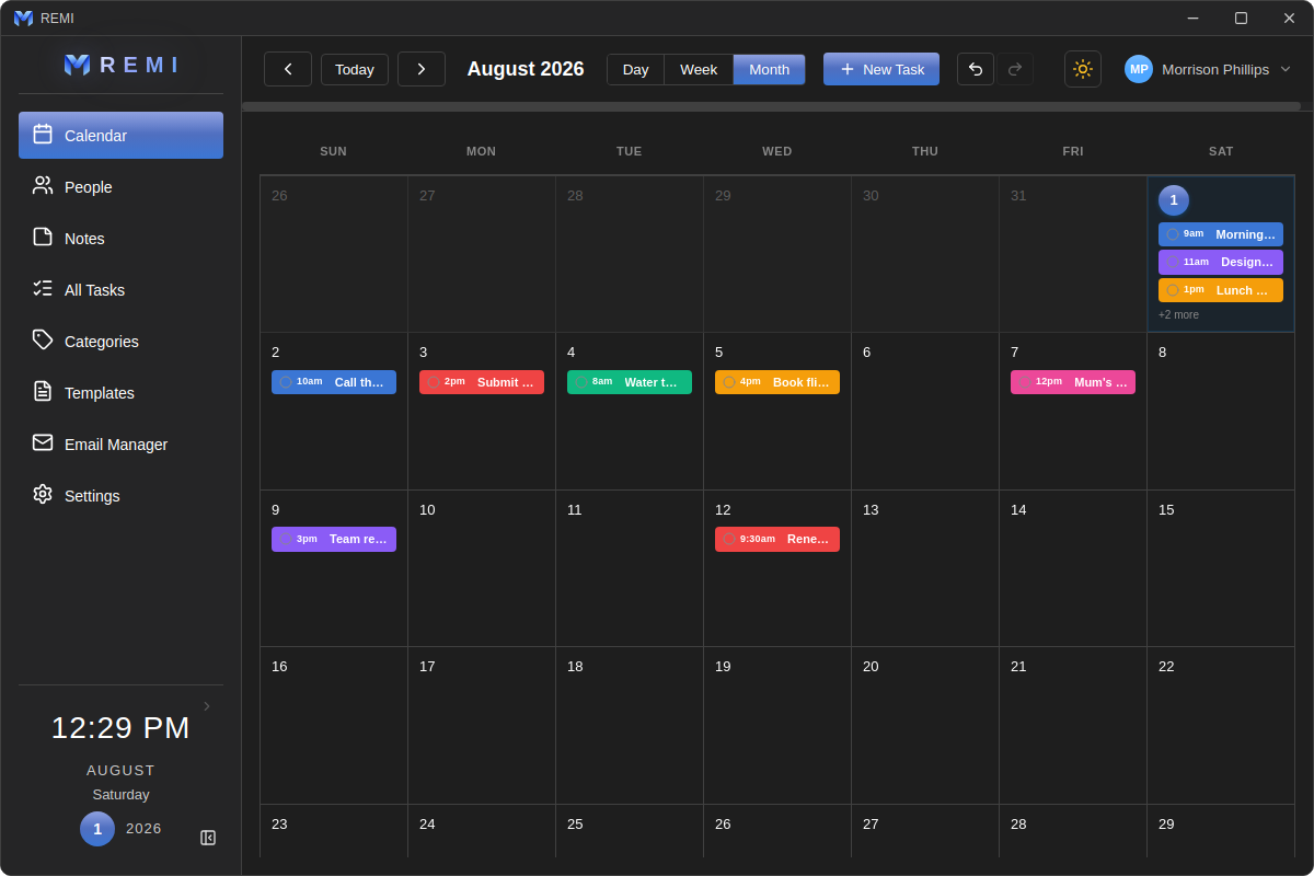 Remi for desktop — the month calendar